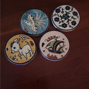 Vintage Israeli Hand Painted Ceramic Ornaments. Set of 4.